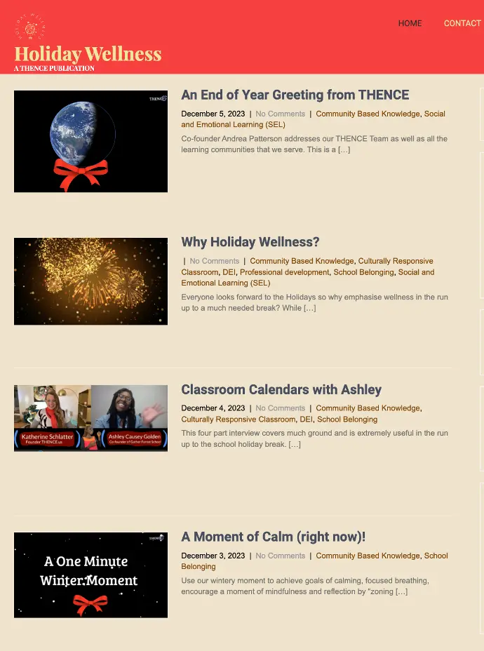 A screenshot of the Holiday Wellness homepage.